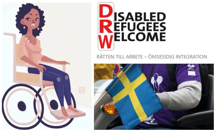 kollage - svenska flagga, rta logga, kvinna i rullstol