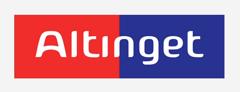 Altingets logotyp med ett rött vänsterfält och ett blått högerfält med texten Altinget i vitt.