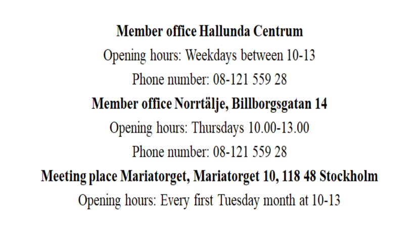 Bild på Matmissionens adresser och telefonnummer i Hallunda, Norrtälje och vid Mariatorget. Gick inte att kopiera texten från powerpointen. 