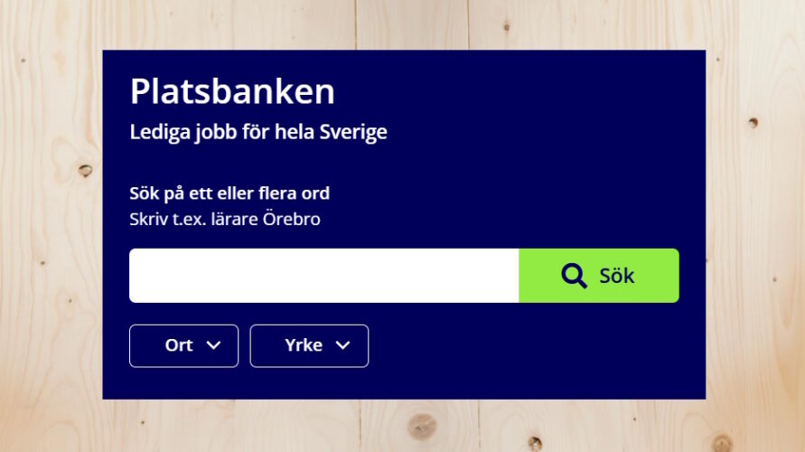 Från platsbankens webplats. En sökruta.