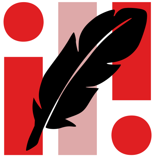 logotyp adabi.se röd ili med svart fjäder/penna